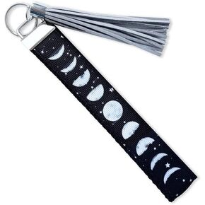 Moon Phase Keychain Wristlet Bracelet,with Tassel Witchy Gifts for Women,astrology Lunar phases wrist strap for keys car keys wristlet