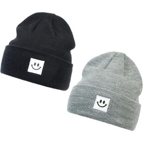 HUUFLYTY Smile Face Beanie Hat for Women Men Winter Hat Womens Cuffed Beanies Knit Skull Cap Warm Ski Hats