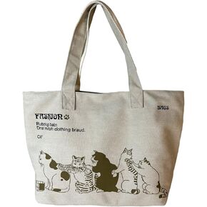 Ethbox Women's Canvas Shoulder Bag Large Capacity Leisure Commuter Tote Bag Cartoon Animation Shopping Beach Bag