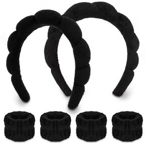 WHAVEL 6PCS Terry Cloth Spa Headband and Wristband Set, Makeup Headband Puffy Sponge Headband Face Wash Headband Hair Band Wrist Towels for Washing Face Women Girls (Beige, Light Coffee)