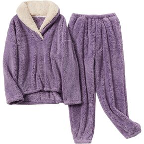 Springrain Fluffy Pajamas Set for Women Warm Fleece Pjs Set Pullover Pants Fuzzy Lounge Set