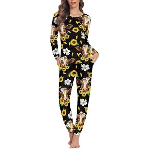 Breast Cancer Awareness Pajama Women Ribbons Long Sleeve Sleepwear Pink Ribbon Crew Neck Top With Long Pant
