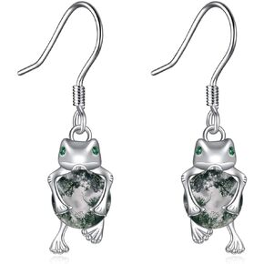 Frog Earrings Sterling Silver Moss Agate Jewelry Gifts for Women Girls