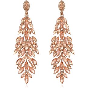 Flyonce Bridal Crystal Earrings for Wedding Party, Sparkly Marquised-shaped Rhinestone Drop Dangle Chandelier Earrings