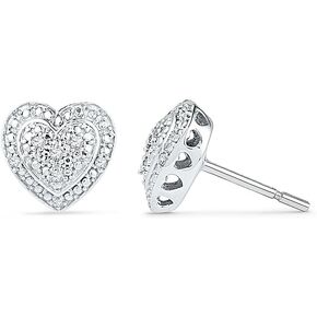 DGOLD Sterling Silver White Round Diamond Heart Earring (1/20 CTTW)