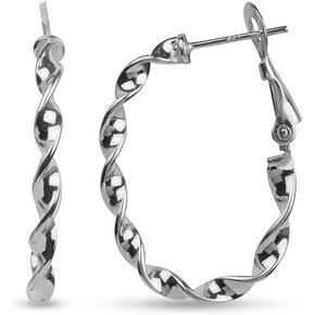 LeCalla Sterling Silver Twisted Beaded Clutchless Paddle Back Hoop Earrings for Women
