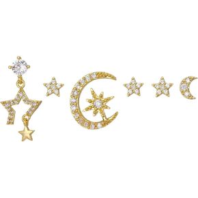MengPa Gold Stud Earrings for Women Dainty Cartilage Earring Set for Multiple Piercing Small Star Moon Hoop Earrings