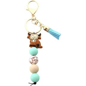 Highland Cow Gifts Highland Cow Bead Keychain for Backpack Car Keys Highland Cow Keyring Gift for Cow Lover Gifts
