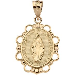 10K Yellow Gold Blessed Virgin Mary 7/8" Medal Pendant