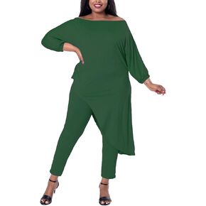 ملابس مقاس كبير مكونة من قطعتين للنساء طقم بدلة ركض بأكمام متوسطة وأكتاف مائلة غير متماثلة in Kuwait