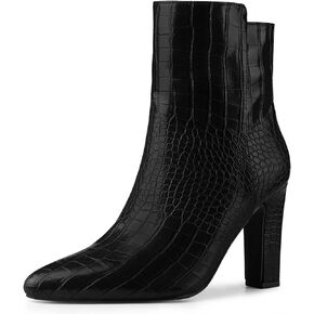 Allegra K Women's Printed Pointed Toe Chunky Heels Ankle Boots