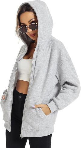 ROYLAMP 2024 Women's Oversized Zip Up Hoodies Sweatshirts Teen Girl Casual Fall Winter Drawstring Y2k Jackets with Pockets in Saudi Arabia