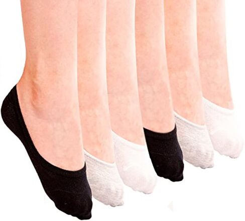 جوارب نسائية غير ظاهرة مضادة للانزلاق، جوارب كاجوال قصيرة من القطن، جوارب مزيفة كاجوال، عبوة من 6 قطع (اسود وابيض رمادي)، اللون، مقاس واحد, اللون, One Size in Kuwait