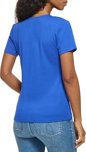 Calvin Klein Women's Plus Size 1x1 Rib Cotton Twist Detail Short Sleeve V Neck T Shirt in Saudi Arabia