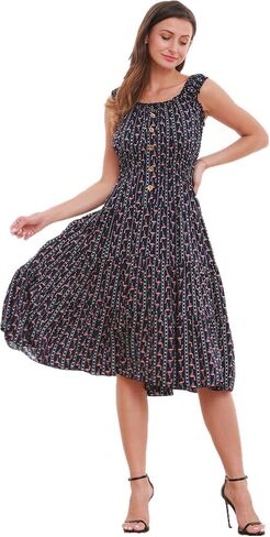 SIMPLY COUTURE Women's Plus Size Casual Black Pink Flamingo Pattern Style Sleeveless A-Line Dress in Saudi Arabia