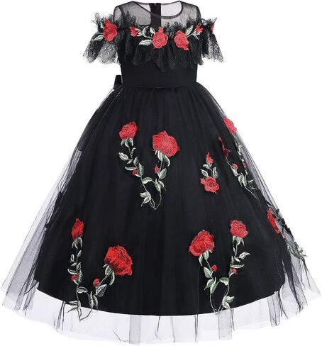 Girls Dress Pageant Princess Flower Dresses for Kids Embroidery Boho Wrap Lace Wedding Bridesmaid Puffy Long Communion Gown in Saudi Arabia