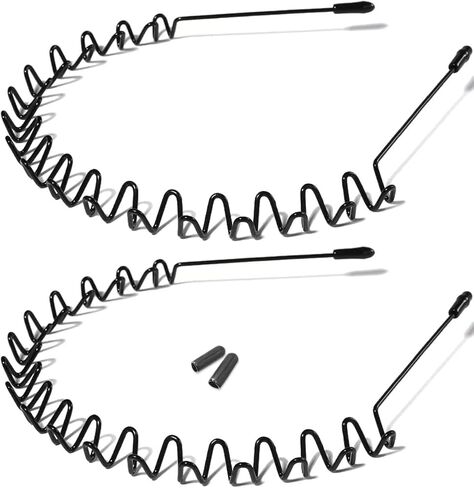 عصابات شعر معدنية للرجال من يومواكان، عبوتان من شريط راس اسود مموج للربيع الرياضة، عصابات راس مرنة غير قابلة للانزلاق عصرية للجنسين مشابك شعر طوق اكسسوارات in Kuwait