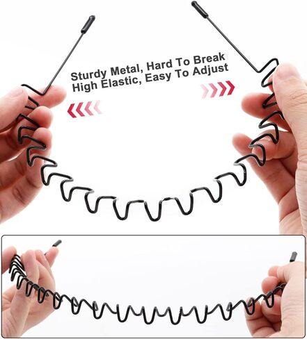 عصابات شعر معدنية للرجال من يومواكان، عبوتان من شريط راس اسود مموج للربيع الرياضة، عصابات راس مرنة غير قابلة للانزلاق عصرية للجنسين مشابك شعر طوق اكسسوارات in Kuwait