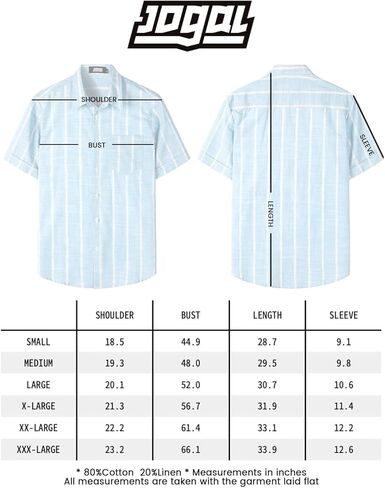 قمصان JOGAL الرجالية الكاجوال من القطن والكتان بأكمام قصيرة وأزرار سفلية مخططة للصيف والشاطئ in Kuwait