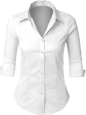 LE3NO قمصان عمل كاجوال برقبة على شكل حرف V وأكمام 3/4 للسيدات بتصميم رفيع وممدد in Kuwait