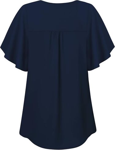 Bebonnie Womens Casual Summer Ruffle Sleeve V Neck Loose Fit Chiffon Blouse Tops in Kuwait