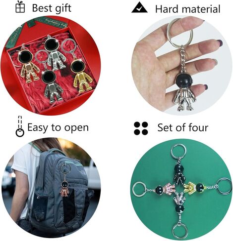 WINUSD Astronaut Keychains , 4pcs Alloy Key Chains Men Creative Gift for Office Backpack Purse Charm Keychains（Black Silver Gold Champagne in Kuwait