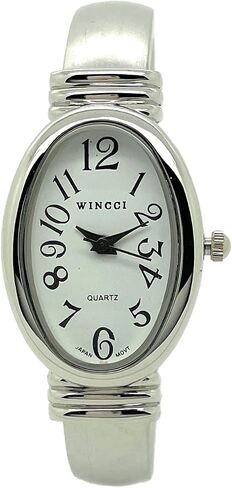 ساعة Wincci للسيدات بيضاوية الشكل بسوار معدني وسوار كوارتز تناظري أنيق بمينا أبيض مع أرقام سوداء سهلة القراءة وساعة سوداء وعقارب ثانية in Saudi Arabia