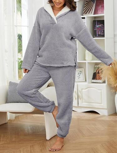 Springrain Fluffy Pajamas Set for Women Warm Fleece Pjs Set Pullover Pants Fuzzy Lounge Set in Kuwait