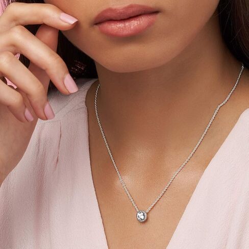 Pandora Round Sparkle Halo Necklace - Adjustable Necklace with Lobster Clasp - Jewelry for Women - Sterling Silver & Cubic Zirconia - 17.7", With Gift Box in Saudi Arabia