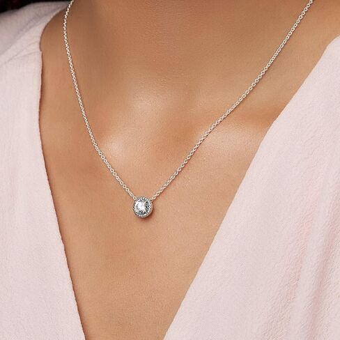 Pandora Round Sparkle Halo Necklace - Adjustable Necklace with Lobster Clasp - Jewelry for Women - Sterling Silver & Cubic Zirconia - 17.7", With Gift Box in Saudi Arabia