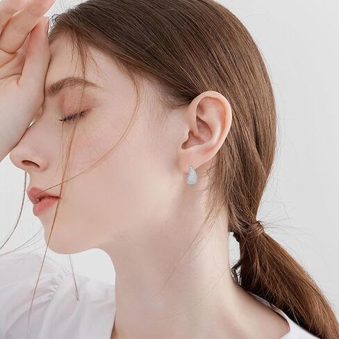 925 فضة دمعة أقراط للنساء مكتنزة هوب أقراط خفيفة الوزن موضة دمعة مجوهرات هدايا in Kuwait