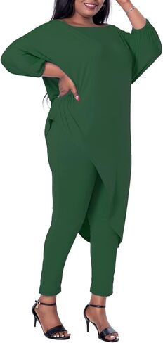 ملابس مقاس كبير مكونة من قطعتين للنساء طقم بدلة ركض بأكمام متوسطة وأكتاف مائلة غير متماثلة in Kuwait