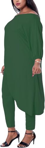 ملابس مقاس كبير مكونة من قطعتين للنساء طقم بدلة ركض بأكمام متوسطة وأكتاف مائلة غير متماثلة in Kuwait