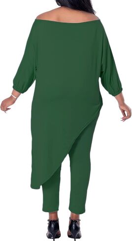 ملابس مقاس كبير مكونة من قطعتين للنساء طقم بدلة ركض بأكمام متوسطة وأكتاف مائلة غير متماثلة in Kuwait