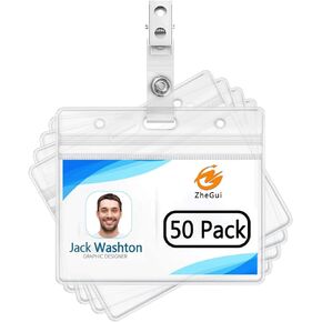 10 Pack Horizontal Heavy Duty Name Tags Badge Holders and Metal Badge Clips with Vinyl Straps(Horizontal 2.3X3.5)