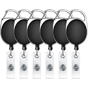 selizo 6pcs Retractable Badge Holders Retractable ID Badge Clips Badge Reels Retractable with Carabiner Reel Clip