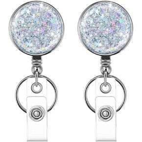HASFINE Retractable Badge Reel with Colorful Bling Rhinestone Design - Belt Clip & Key Ring for ID Card Holders, Nurses, Teachers, and Office Staff