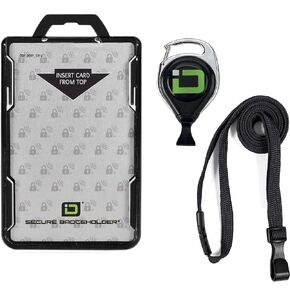 ID Stronghold Secure Badge Holder Duolite - Shielded 2 Card ID Badge Holder with Lanyard and Retractable Reel - Heavy Duty Plastic Badge Protector