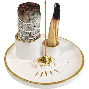 Palo Santo Holder, Incense Holder Burner for Burning Sage Smudge & Palo Santo Sticks, Ceramic Incense Stand Tray Bowl with Ash Catcher for Meditation