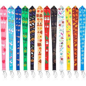 WATINC 12Pcs Seasonal Holiday Lanyards for ID Badges, Teacher Lanyard with Swivel Hook, Neck Keys Keychain Holders for Women Office Gifts St. Patrick's Day Easter Summer