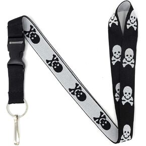 Vinylcation Skull and Crossbones Lanyard Keychain and ID Holder with Detachable Buckle for Keys or Badge