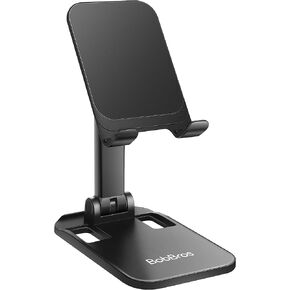 Folding Cell Phone Stand for Desk, Adjustable in Height and Angle Phone Holder, Widely Compatible with All Phones, Tablets, and Other Desk Accessories Black