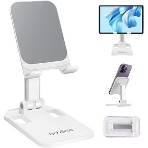 Folding Cell Phone Stand for Desk, Adjustable in Height and Angle Phone Holder, Widely Compatible with All Phones, Tablets, and Other Desk Accessories Black