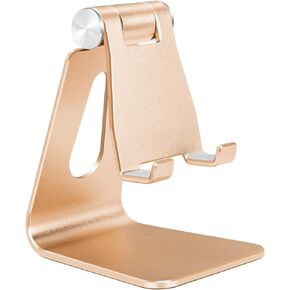 Black Foldable Aluminum Alloy Cell Phone Holder,Tabletop Metal Phone Stand with Adjustable Angle by Swivel Axis,Smartphone Cradle