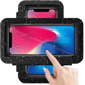 Shower Phone Holder Waterproof - Anti Fog High Sensitivity Touch Screen, 360°Rotation Wall Mount Shower Case for Phone for Bathroom Wall Mirror Bathtub Kitchen, Compatible with Under 7 Inch(Black)