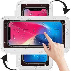 Shower Phone Holder Waterproof - Anti Fog High Sensitivity Touch Screen, 360°Rotation Wall Mount Shower Case for Phone for Bathroom Wall Mirror Bathtub Kitchen, Compatible with Under 7 Inch(Black)