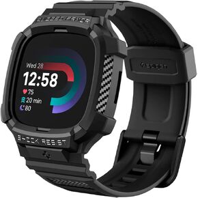 Spigen Rugged Armor Pro Designed for Fitbit Versa 4 / Fitbit Sense 2 Case with Band - Black