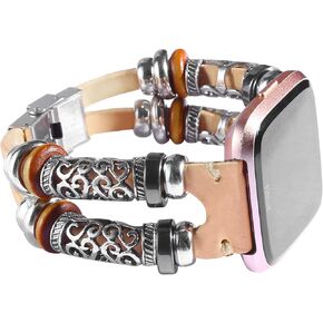 Compatible with Fitbit Versa/Versa 2/Versa Lite/Versa SE Bands, Genuine Leather 23mm Bracelet Replacement Strap with Stainless Steel Clasp for Men & Women