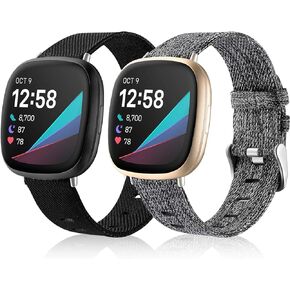Maledan متوافق مع Fitbit Versa 3 وFitbit Sense 2 وFitbit Versa 4 وFitbit Sense Bands للرجال والنساء، شريط بديل من القماش المنسوج للساعة الذكية Sense/Versa 3، صغير أسود رمادي فحمي