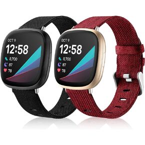 Maledan Compatible with Fitbit Versa 3 and Fitbit Sense 2 and Fitbit Versa 4 and Fitbit Sense Bands Men Women, Woven Fabric Replacement Band for Sense/Versa 3 Smartwatch, Small Black Charcoal Gray